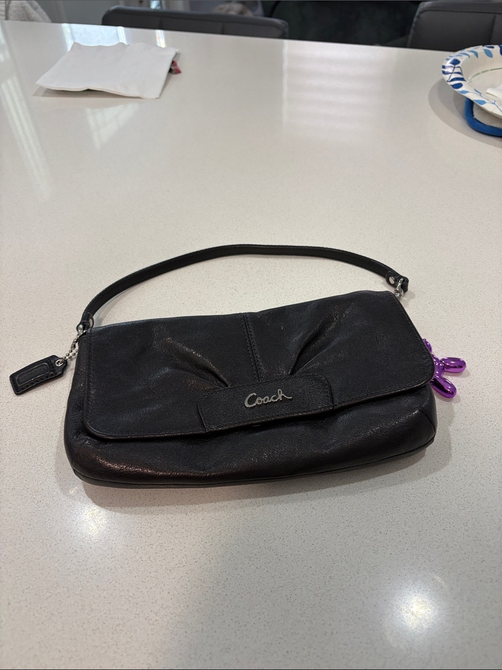 Coach Black Leather Wristlet Clutch with Signature Logo EUC